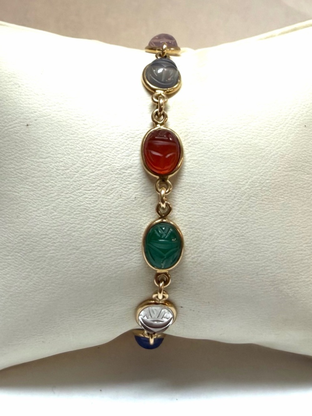 14k Yellow Gold Hand Carved Semi Precious Scarab Bracelet